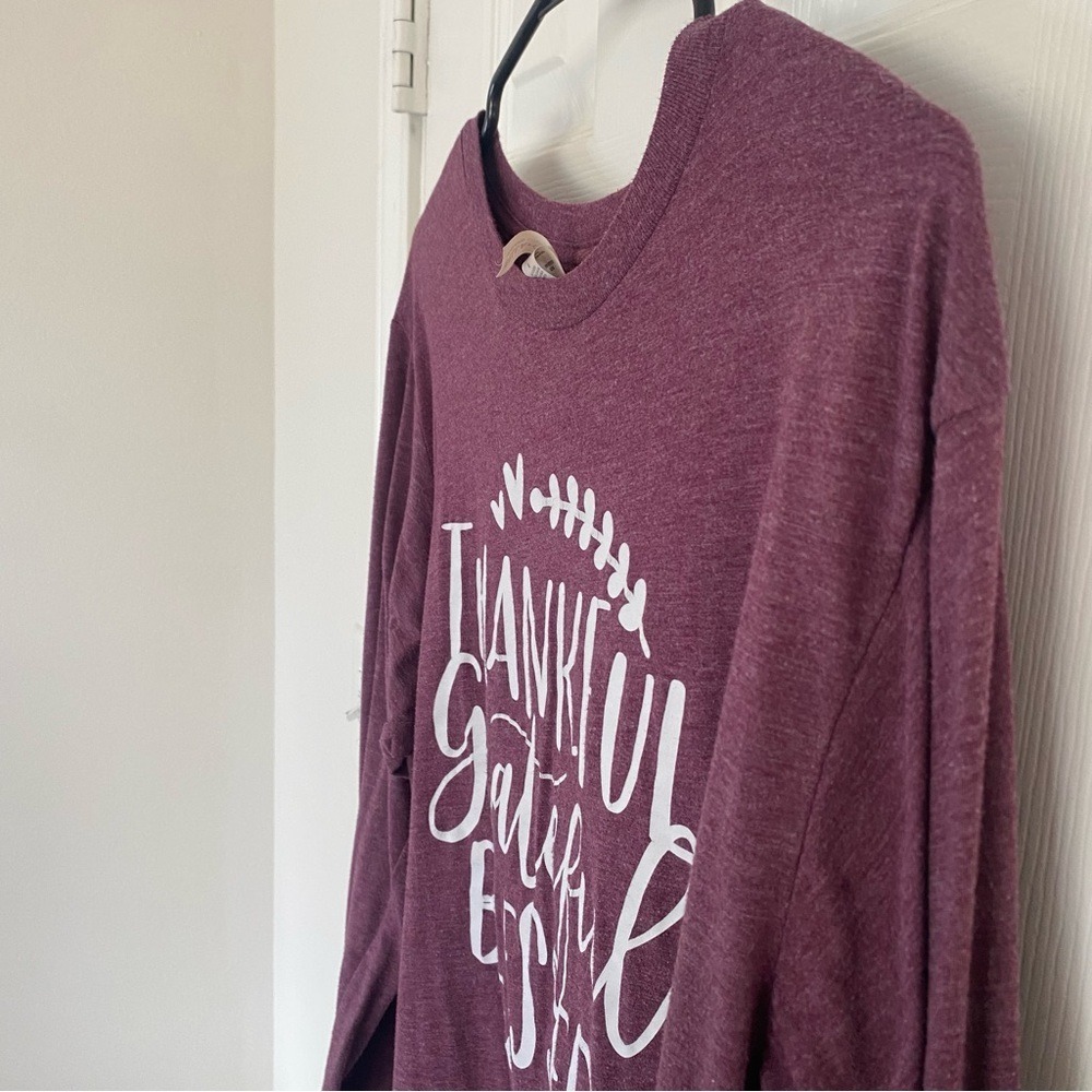 Thankful Grateful Blessed Graphic Tee Large Maroon Long Sleeve Christian Shirt L - Picture 4 of 8
